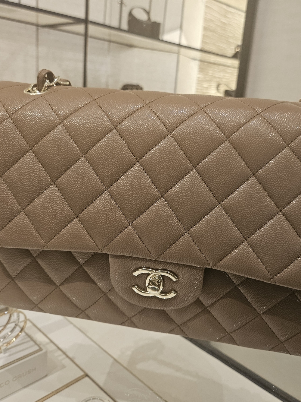 CHANEL Quilted Flap Shoulder Bag in Taupe Brown with Gold Hardware